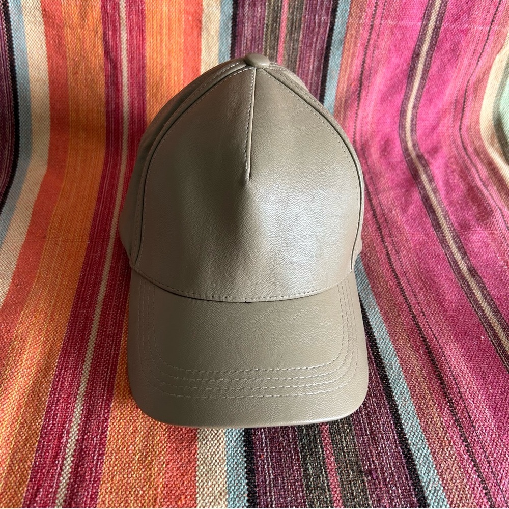 Unisex Leather/Faux Adjustable Ball Cap Taupe